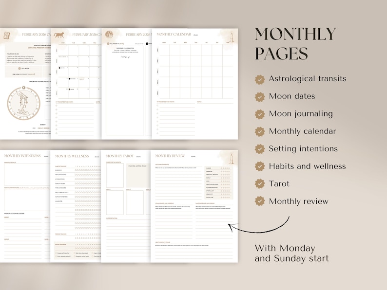 2026 Witchy Planner: Astrology, Tarot Journal, Moon Calendar (Printable Calendar 2026 PDF) image 3