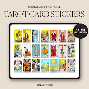 Tarot Card Stickers 78 Rider Waite Cards for Beginner and Advanced Witch Digital Witchy Printable Stickers afbeelding 1
