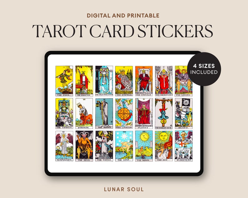 Tarot Card Stickers 78 Rider Waite Cards for Beginner and Advanced Witch Digital Witchy Printable Stickers afbeelding 1