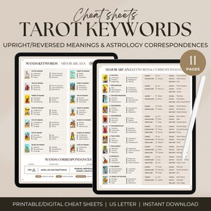 Tarot Keywords Astrology Cheat Sheets | Digital Tarot Journal | 78 Rider Waite Card | For Beginner and Advanced Witch