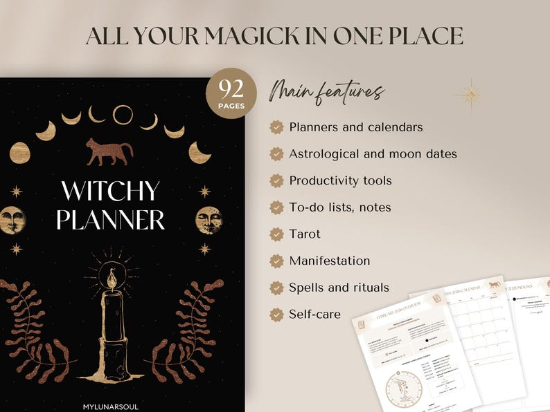 2026 Witchy Planner: Astrology, Tarot Journal, Moon Calendar (Printable Calendar 2026 PDF) image 2