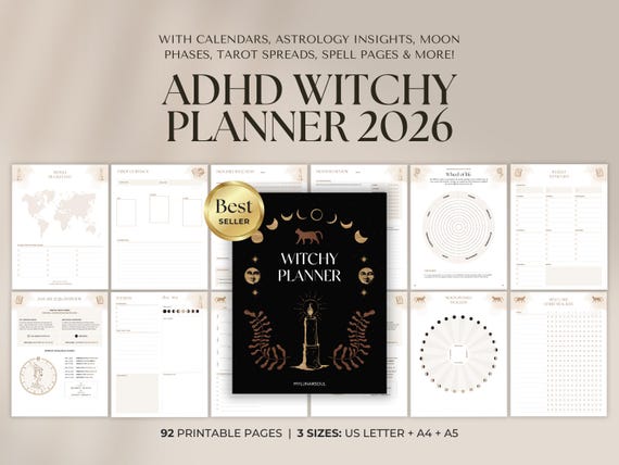 2026 Witchy Planner: Astrology, Tarot Journal, Moon Calendar (Printable Calendar 2026 PDF)