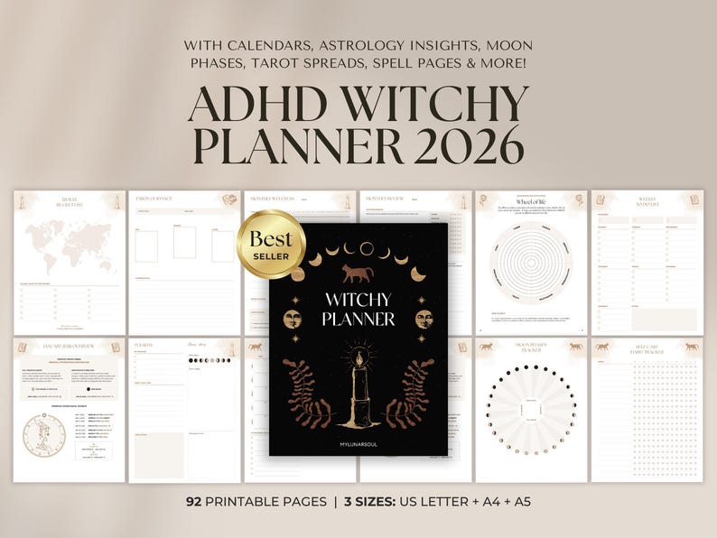 2026 Witchy Planner: Astrology, Tarot Journal, Moon Calendar (Printable Calendar 2026 PDF) image 1