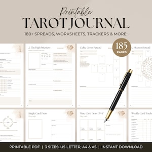Tarot Journal Printable | Tarot Spreads, Daily Tarot Journal | Tarot Workbook, Cheat Sheet, Tarot Planner | Witchy Grimoire Journal Pages