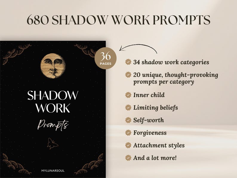 Shadow Work 680 Prompts | Inner Child Healing Anxiety Relationships Self-Therapy | Spiritual Digital Workbook | Shadow Work Journal Basics image 2