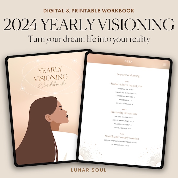 2024 Yearly Intentions Visioning Workbook | End of Year Reflection and Review, New Year Resolution | Manifestation Journal | Vision Board