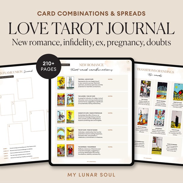 Love Tarot Cheat Sheets Journal | Rider Waite Love Card Meaning for Beginner and Advanced Witch | Digital Workbook for iPad, GoodNotes