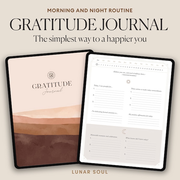 Digital Gratitude Journal | 5 Minutes Daily Morning and Night Routine for iPad, GoodNotes | Mindfulness, Wellness and Manifestation Planner