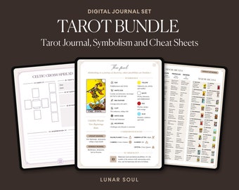 Tarot Journal Bundle | Tarot Symbolism Cheat Sheets, Spreads | Rider Waite Card | Witch, Grimoire, Oracle, Deck | Beginner Advanced Witch