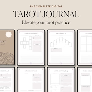 Digital Tarot Journal | Daily Card Reading, Tarot Spreads | Tarot Workbook Notebook Planner | Witch, Grimoire, Oracle, Deck | Printable