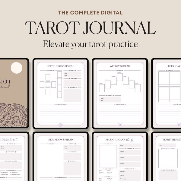 Digital Tarot Journal | Daily Card Reading, Tarot Spreads | Tarot Workbook Notebook Planner | Witch, Grimoire, Oracle, Deck | Printable