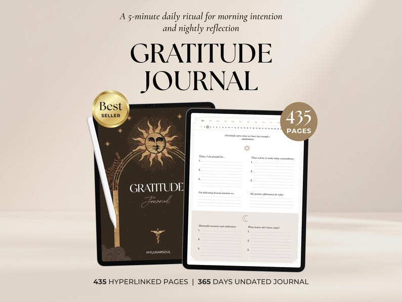 Digital Gratitude Journal | 5-Minute Daily Morning and Night Routine for iPad, GoodNotes | Mindfulness, Wellness and Manifestation Planner image 1