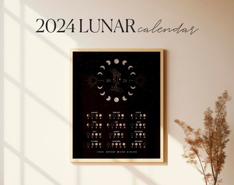 2024 Moon Calendar Art Print | Lunar Phases Wall Calendar | Witchy Calendar Poster