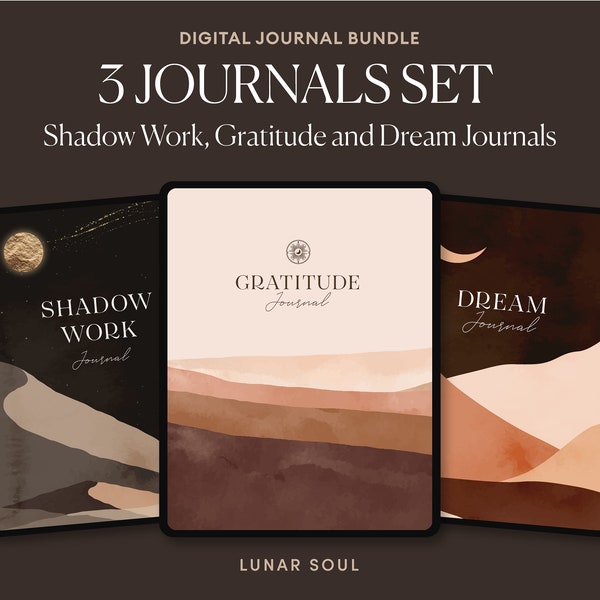 3 Journals Set Bundle | Shadow Work + Digital Gratitude + Dream Journal | Spiritual workbook for iPad, GoodNotes