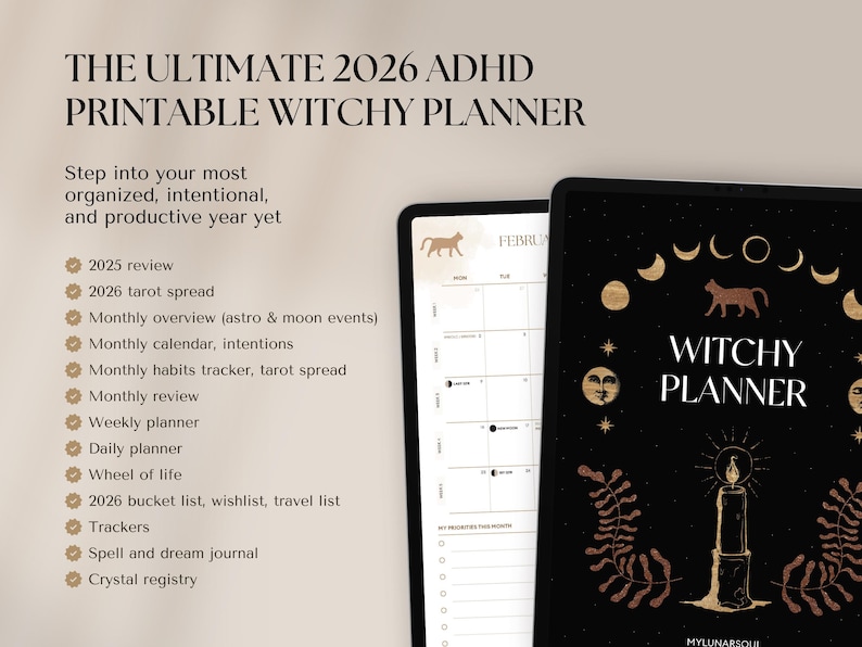 2026 Witchy Planner: Astrology, Tarot Journal, Moon Calendar (Printable Calendar 2026 PDF) image 8