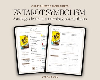 Tarot Symbolism Cheat Sheets Journal | 78 Rider Waite Card Meaning for Beginner and Advanced Witch | Digital Workbook for iPad, GoodNotes