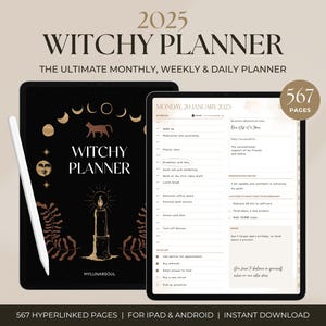 2025 Witchy Digital Planner | Yearly, Monthly, Weekly, Daily Planner | Moon, Astrology, Tarot Journal | Digital Grimoire for iPad, GoodNotes