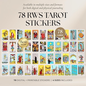 Tarot Card Stickers | 78 Rider Waite Cards for Beginner and Advanced Witch | Digital Witchy Printable Stickers
