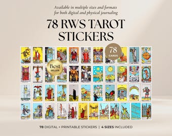 Tarot Card Stickers | 78 Rider Waite Cards for Beginner and Advanced Witch | Digital Witchy Printable Stickers