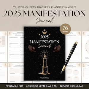 2025 Manifestation Journal | Yearly Intentions Visioning Workbook | Vision Board, Law of Attraction | Grimoire Journal | Printable Planner
