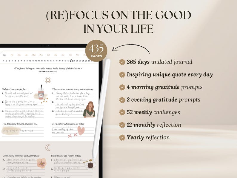 Digital Gratitude Journal | 5-Minute Daily Morning and Night Routine for iPad, GoodNotes | Mindfulness, Wellness and Manifestation Planner image 2
