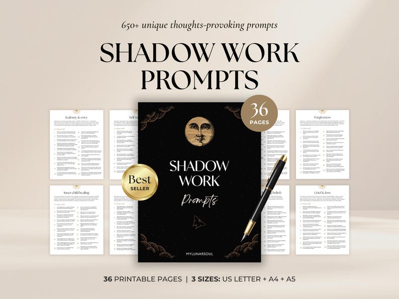 Shadow Work 680 Prompts | Inner Child Healing Anxiety Relationships Self-Therapy | Spiritual Digital Workbook | Shadow Work Journal Basics image 1