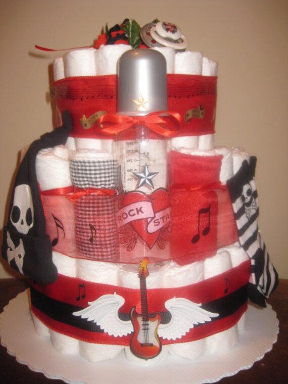 Diaper Cake Baby Shower Gift Rock N Roll Baby Shower Baby Etsy