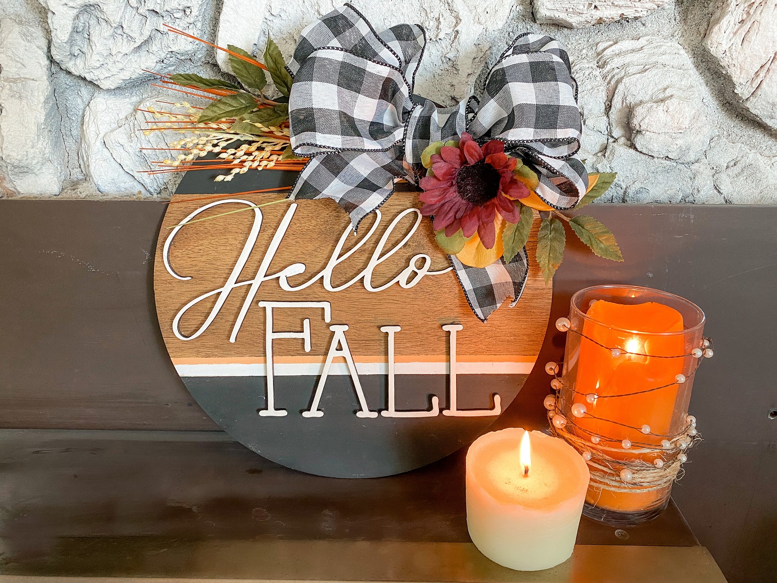 Hello Fall Wood Round Sign Fall Door Hanger Etsy