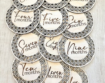 Baby Monthly Milestone Rattan Rounds | Monthly Photo Prop | Baby Shower Gift | Newborn Photo Markers