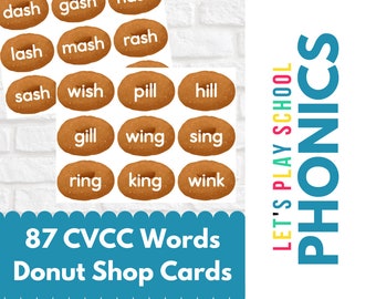 Phonics Pretend Play Donut Shop, CVCC Words, Early Learning, Learning to Read, Homeschool Resources, Montessori