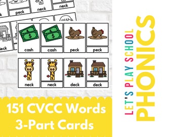 Phonics Montessori 3-Part Cards, CVCC Words, Early Learning, Learning to Read, Homeschool Resources, Montessori