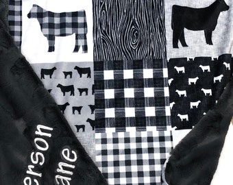 Personalized Cow Minky Blanket, Black Angus Farm Baby Lovey