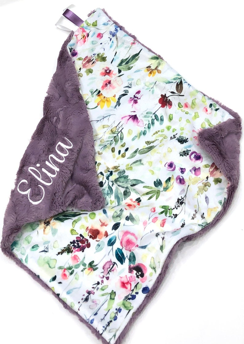 Floral Girl Blanket Floral LoveyPersonalized Wildflower Minky BlanketFloral Crib BeddingGirl Baby Gift Elderberry Minky Fur