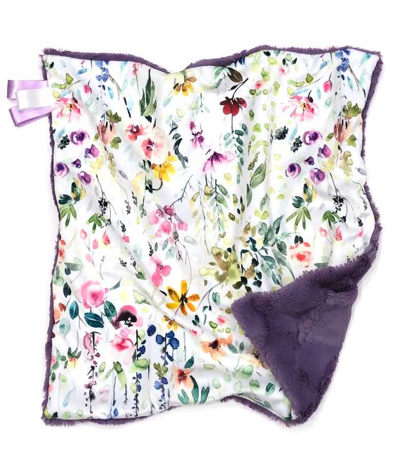 Floral Girl Blanket Floral LoveyPersonalized Wildflower Minky BlanketFloral Crib BeddingGirl Baby Gift Violet Minky Fur
