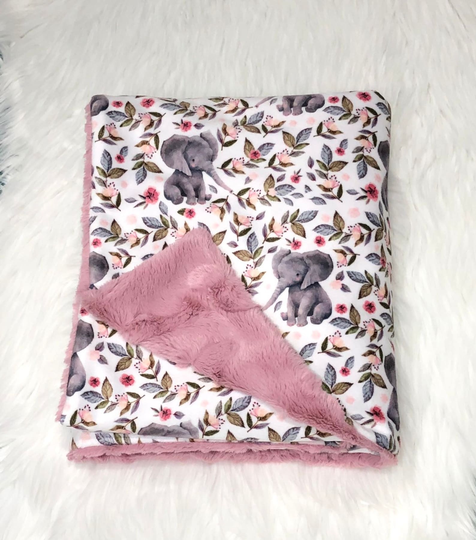 Elephant Baby Blanket Loveypersonalized Pink Gray Elephant Etsy
