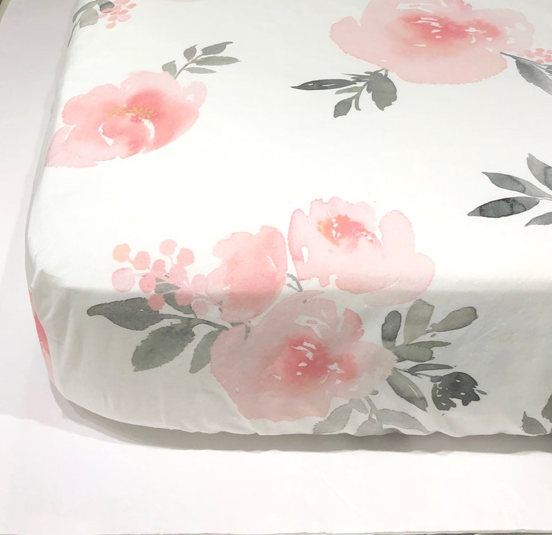 Fitted Crib Sheet Floral Watercolor Girl Nursery Bedding Etsy