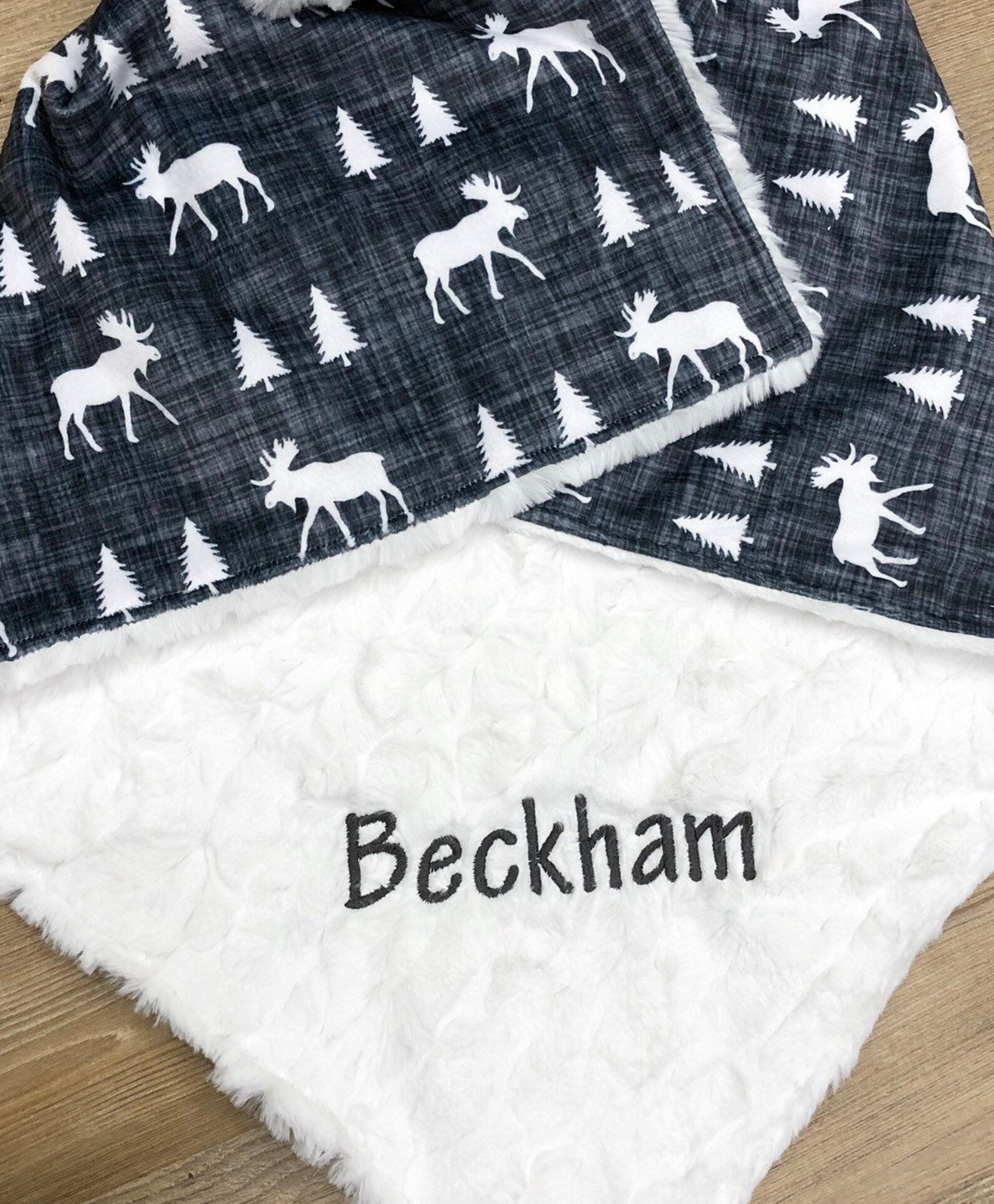 Personalized Woodland Moose Baby Blanket Loveygray Charcoal Etsy