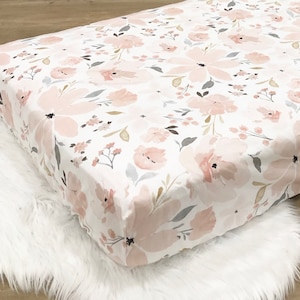 Fitted Crib Sheet~Floral Watercolor Crib Sheet~Blush Pink Gray Gold Crib Sheet~Baby Girl Crib Sheet~Girl Baby Gift~Grace Floral Crib Sheet