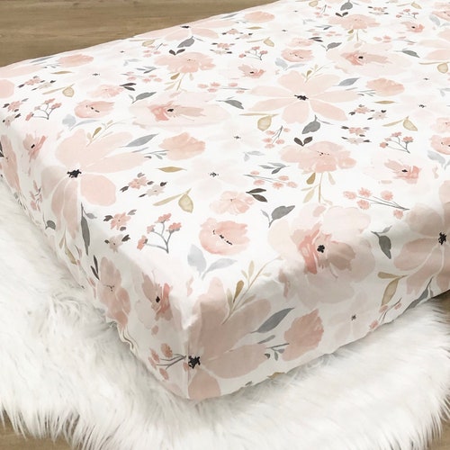Watercolor Floral Crib Sheet Blush Pink Roses Changing Pad Etsy