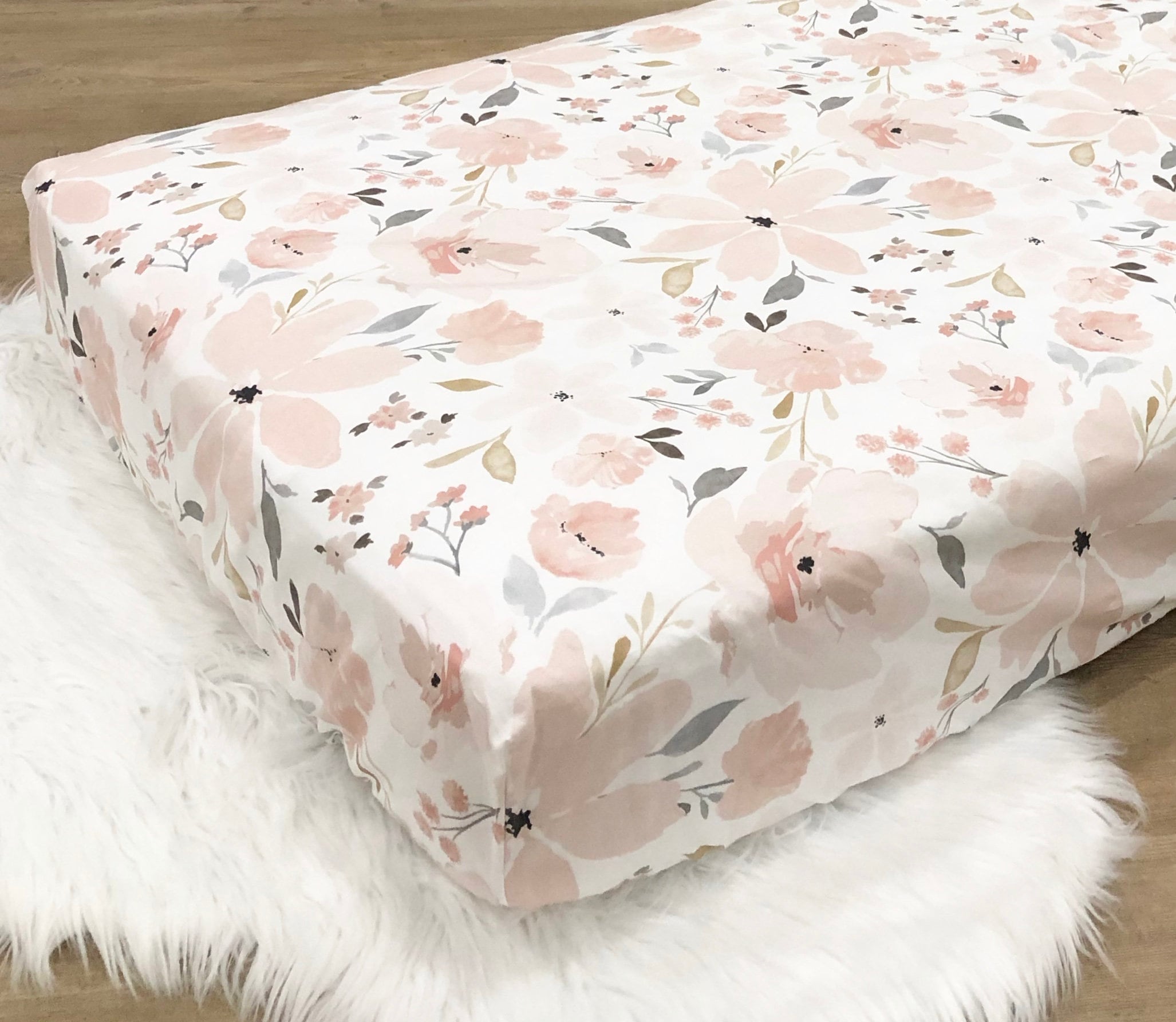 Fitted Crib Sheet~Floral Watercolor Crib Sheet~Blush Pink Gray Gold Crib Sheet~Baby Girl Crib Sheet~Girl Baby Gift~Grace Floral Crib Sheet