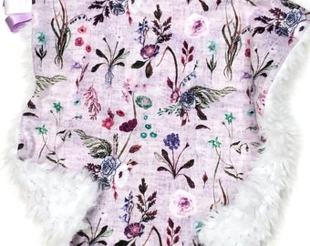 Personalized Girl Floral Blanket~Lavender Minky Blanket~Faux Fur Blanket ~ Floral Nursery Crib Bedding~Baby Girl Gift
