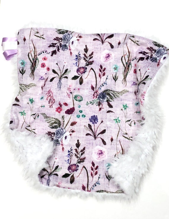 Personalized Girl Floral Blanket~Lavender Minky Blanket~Faux Fur Blanket ~ Floral Nursery Crib Bedding~Baby Girl Gift