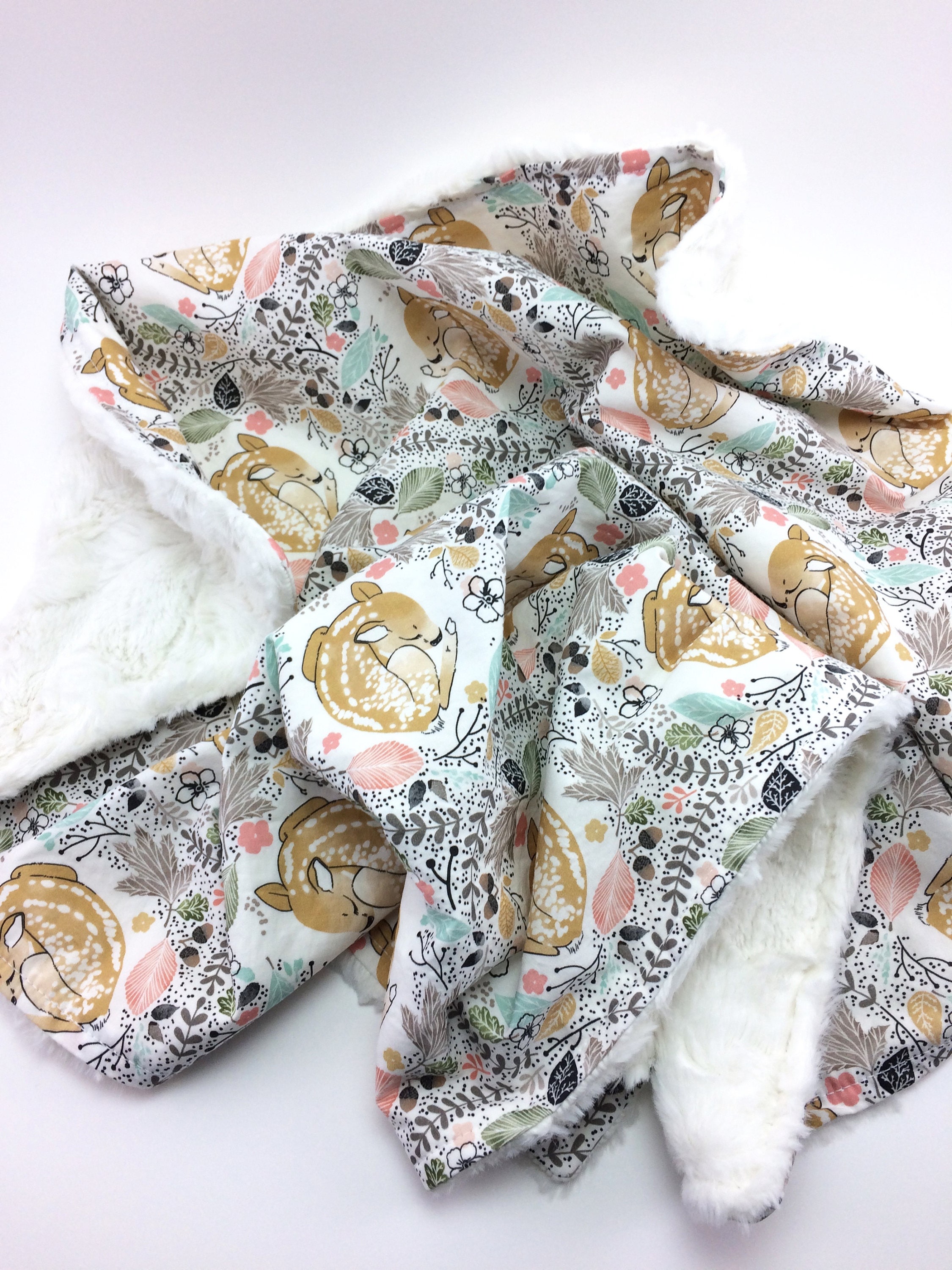 Deer Blanket Woodland Fawn Minky Faux Fur Blanket Deer Etsy