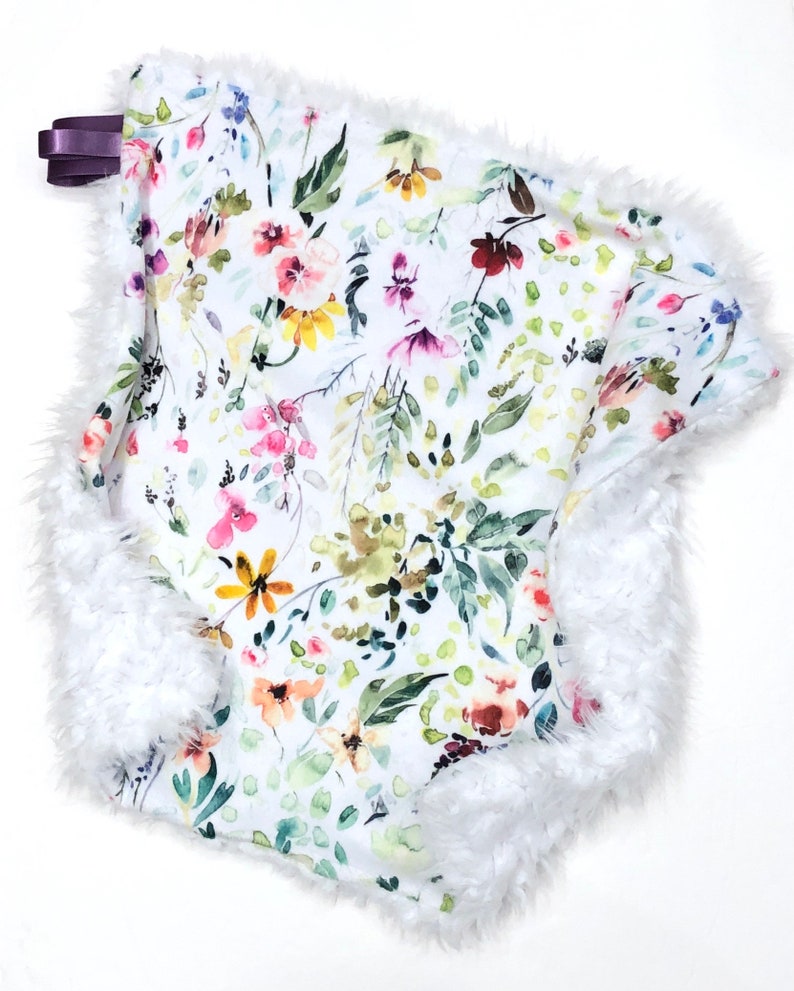 Floral Girl Blanket Floral LoveyPersonalized Wildflower Minky BlanketFloral Crib BeddingGirl Baby Gift image 2