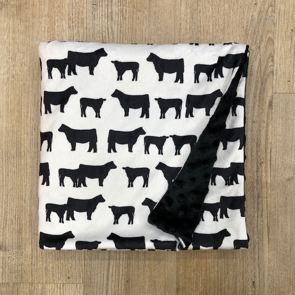 Cow Blanket Lovey~Personalized Blanket~Black Angus on Cream Blanket~Farm Blanket~Cattle Farm Blanket~Baby Gift
