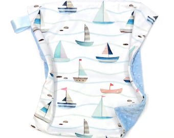 Personalized Nautical Baby Blanket: Sailboat Minky Lovey
