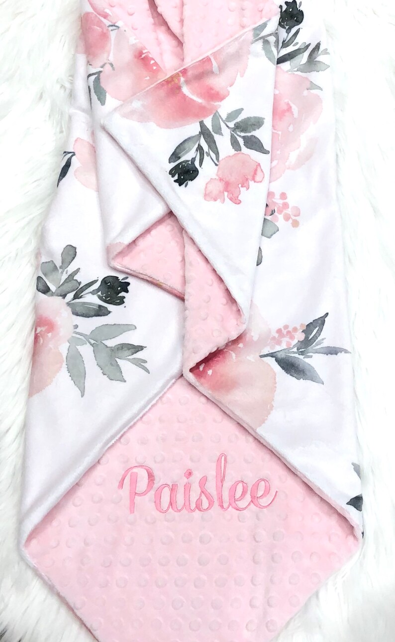Personalized Floral Girl Blanket Monogrammed Blanket Floral Etsy