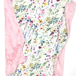 Floral Girl Blanket Floral LoveyPersonalized Wildflower Minky BlanketFloral Crib BeddingGirl Baby Gift image 4