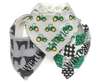 Personalized Farm Bandana Bib Set: Organic Bamboo Terry Bibs