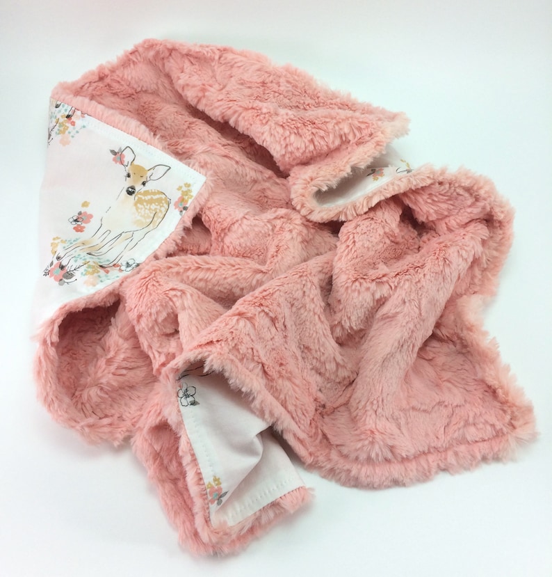 Deer Floral Lovey Blanket Bib and Burp Cloth Girl Gift Set Etsy